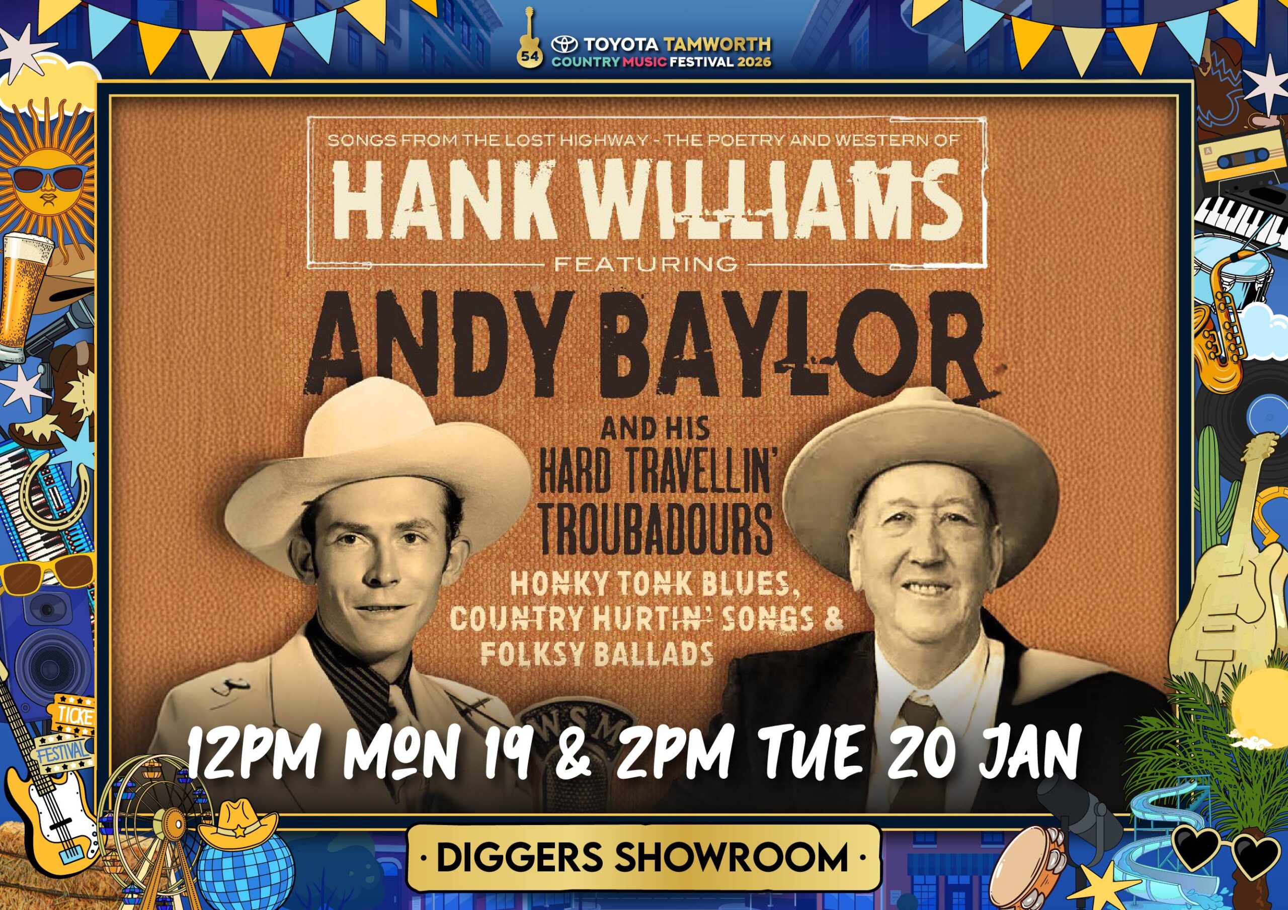 Andy Baylor as Hank Williams Tamworth Festival Poster
