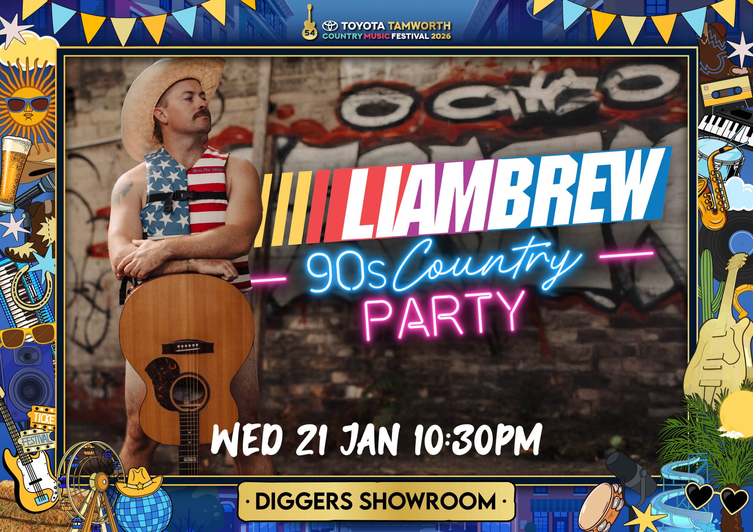 Liam Brew's 90s Country Party Tamworth Festival Poster