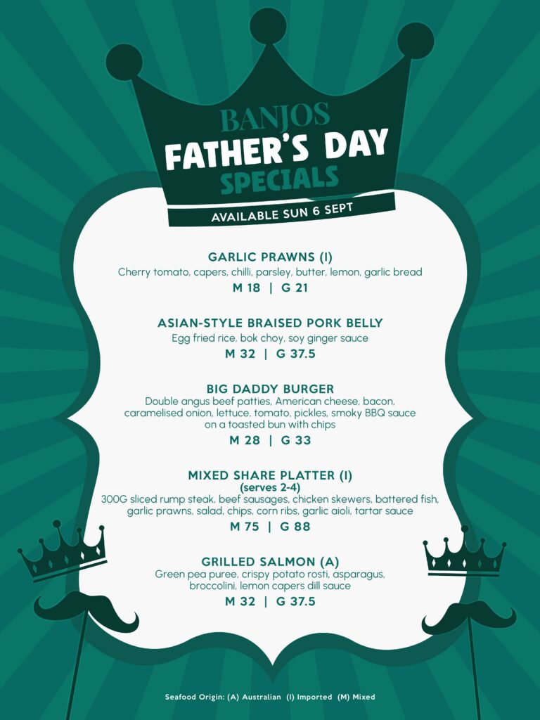 Banjos Father's Day Menu
